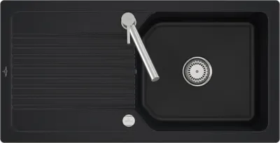 Produktbild von Villeroy & Boch 33862FR7 Linara 60 Flat Keramikspüle flächenbündiger Einbau Unterschrankbreite ab 60 cm Pure Black Handbetätigung - inkl.