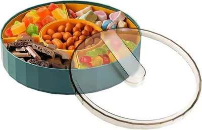Produktbild von Drehbarer Snackbehälter mit Deckel und Fachern für Nüsse und Kekse