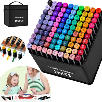 Produktbild von 100 Farben Alkohol Marker Set, Chisel & Feine Spitze Alkoholmarker Stifte, Designer & Erwachsene Zeichnen, Design, Manga, Rendering