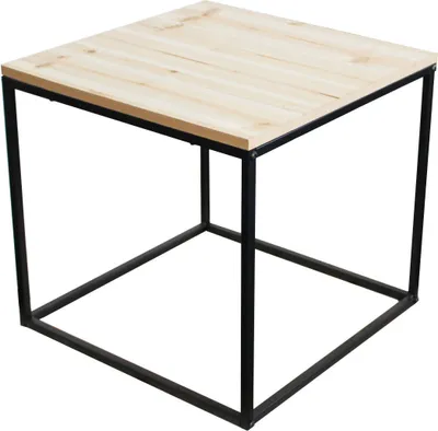 Produktbild von Kovový stolek s dřevěnou deskou - 39 x 39 cm - Čtvercový konferenční stolek nebo květinová stolička