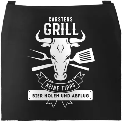 Produktbild von Personalisierte Grill-Schürze für Männer Name Grillen Bier holen und Abflug Baumwoll-Schürze Moonworks® schwarz unisize