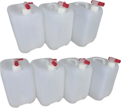 Produktbild von 7 x 10 L 10 Liter Wasserkanister Kanister lebensmittelecht dicht + 7 x Hahn DIN45 (7x10knn45 + 7xH.45)
