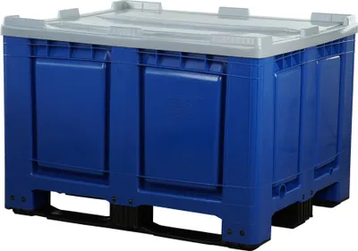 Produktbild von Palettenbox mit Deckel 680l 1200x1000x790 mm Blau - 3 Kufen - geschlossen