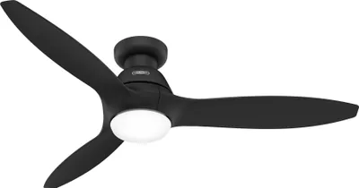 Zdjęcie produktu dla Energooszczędny wentylator sufitowy z oświetleniem LED i pilotem Calabasas Low Profile Black 132 cm