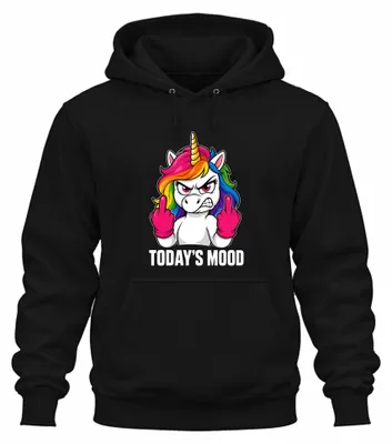 Productafbeelding van Vandaag ben ik van: Eenhoorn, middelvinger, regenboog, grappig, gemeen. Cadeau. Uni hoodie, zwart, maat L