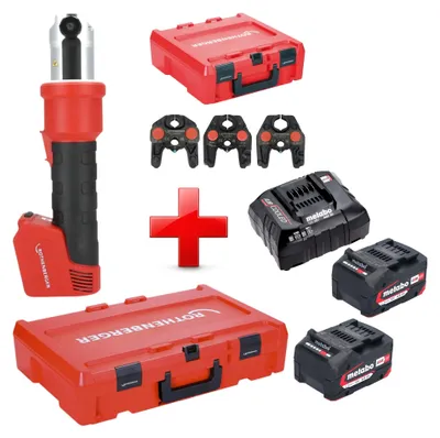 Productafbeelding van Rothenberger ROMAX NANO accu-persmachine 18 V 34 kN CAS + 2x accu 4,0 Ah + oplader + 3-delige SV-persbekkenset + Rocase