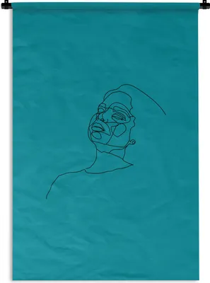 Produktbild von MuchoWow® Wandteppich Wandbehang Strichzeichnung - Blau - Frau 120x180 cm Tapisserie Dekoration Wandtuch - Schlafzimmer - Dekorationen für das Haus