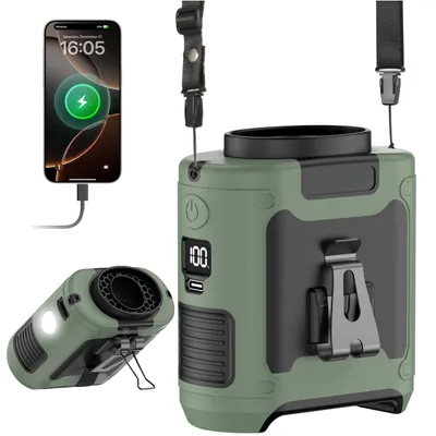 Produktbild von Tragbarer Taillenventilator, 10000mAh Clip-On-Gürtelventilator, persönlicher Ventilator mit 5 Geschwindigkeiten und Taschenlampe, Grün