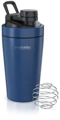 Produktbild von Arendo - Eiweiß Shaker Edelstahl 500ml, Protein Shaker mit Mixkugel, BPA frei, Mixbecher, Metall Premium Eiweißshaker, Tragegriff, Spülmaschinengeeignet, To Go für Yoga Fitness Sport, blau – K: Blau
