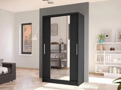 Obrázek produktu pro Úzká šatní skříň 100 cm se zrcadlem ARAPO 2 - černá