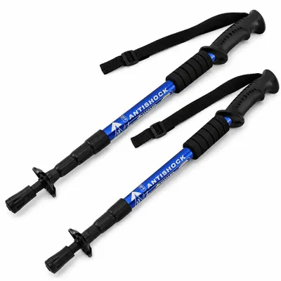 Produktbild von MidGard Teleskop Nordic Walking Stock, 50-110 cm höhenverstellbar, Antischock Dämpfung, Wanderstöcke Blau 2 Stk.