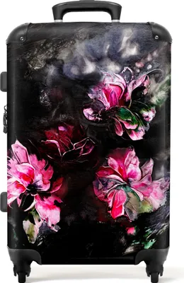Produktbild von NoBoringSuitcases.com® Großer Koffer - Blumen - Kunst - Farbe - Rosa - Schwarz - Kombinationsschloss TSA - Hartschalen Trolley 4 Rollen - 72 liter - Reisekoffer - 66 cmKoffer Mittelgroß 67x43x25 cm, 72L,