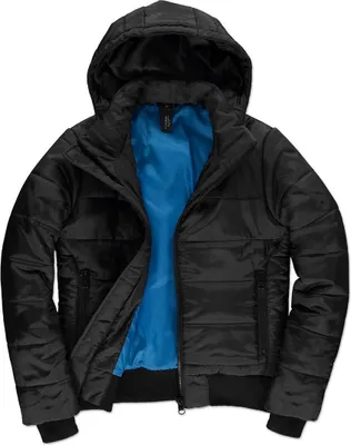 Produktbild von B&C Damen Steppjacke Winterjacke Windjacke Kapuzenjacke Tailliert Warm, Größe:2XL, Farbe:Black/Cobalt Blue