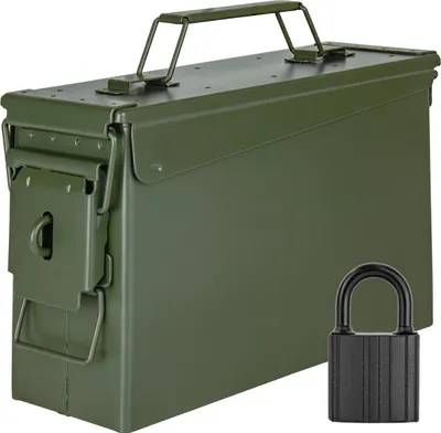 Immagine prodotto di Trucky Scatola portamunizioni in metallo, Con serratura scatola portamunizioni con coperchio, 28 x 10 x 18 cm, colore verde militare