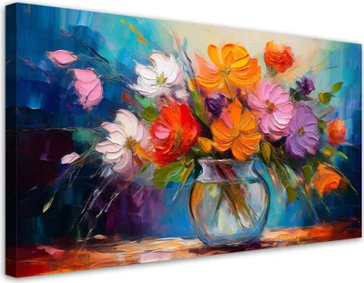 Produktbild von Leinwandbild Gemalter Blumenstrauß in einer Vase 120x60 Feeby Bunt bild für die wand bereit zum aufhängen