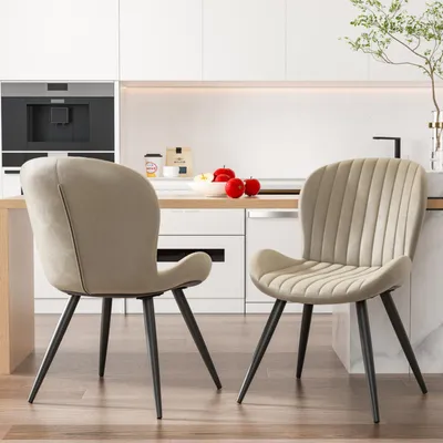 Image de Hawthyhome Chaises de salle à manger, lot de 2 Chaises rembourrées avec pieds métalliques pour cuisine, salle à manger, salon Beige