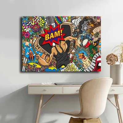Image de Wallity, 70100POP-013, Peinture décorative sur toile, Multicolore, 100 % TOILE, 70 x 100 cm