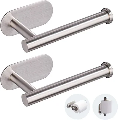Produktbild von Toilettenpapierhalter ohne Bohren Edelstahl, Klopapierhalter Selbstklebend Schwarz Silber, Rollenhalter, Papierrollenhalter Rostfrei, Bad WC, 2er set