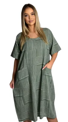 Produktbild von Damen 100% Baumwollkleid Casual Shirtkleid Style Strandkleid Sommerkleid 377 Oliv Einheitsgr. 36-40