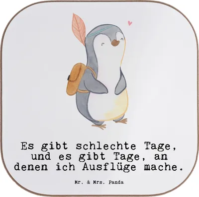 Produktbild von Mr. & Mrs. Panda Tassen Untersetzer Pinguin Ausflug - Weiß - Geschenk, gläseruntersetzer, Tischuntersetzer, Gläser, Tassenuntersetzer, Ausflugsziele, Coaster, Reisen