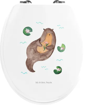 Produktbild von Mr. & Mrs. Panda WC Brille Otter Seerose - Weiß - Geschenk, glücklich, Wasser, Seeotter, Klobrille, WC-Sitz, Deckel, Toilettendeckel, Fluss, klo