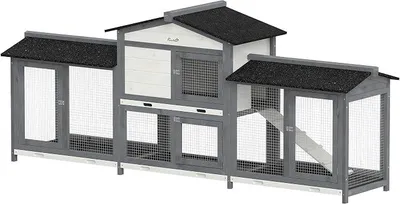 Imagen del producto de Jaula de madera para conejos enanos, resistente al invierno, para 2-4 conejos, dimensiones: 230 x 53 x 93,5 cm