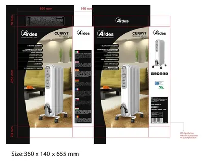 Obrázek produktu pro Ardes AR4R07S, Olejový elektrický přímotop, Olej, CE, Vnitřní, Podlaha, Černá, Šedá, Bílá