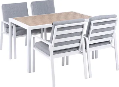 Produktbild von BELIANI Gartenmöbel Set Weiß / Grau Aluminium u. Kunstholz 5-Teilig Rechteckiger Tisch 140x80 cm u. 4 Stühle mit Auflagen Modern für Terrasse Outdoor
