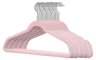 Produktbild von 25 Stück hochwertige Samt Kleiderbügel in der Farbe Rosa mit Silber Haken/Anti-Rutsch/von StickandShine