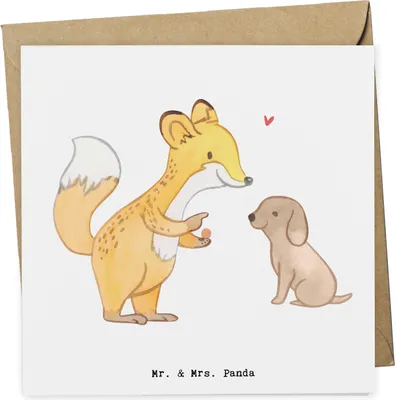 Produktbild von Mr. & Mrs. Panda Grußkarte Fuchs Hundetraining - Weiß - Geschenk, Hundeprüfung, Hundeschule, doppelkarte, Hundeerziehung, Glückwunschkarte, anlasskarte, Welpenschule