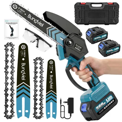 Produktbild von 6+8 Zoll Akku-Kettensäge 2x 21V 4000 mAh wiederaufladbare Mini-Kettensäge mit Akku, elektrische Säge zum Schneiden bürsten