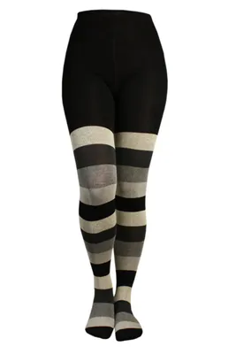 Produktbild von Damen Strumpfhosen aus Baumwolle Blockringel Schwarz und Grau Größe 48-50
