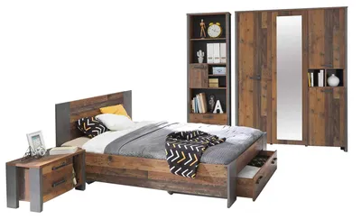 Jugendzimmer CLIF 5-tlg Komplettset - Old Wood Vintage Beton Optik