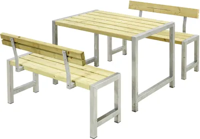 Produktbild von Plus Cafegarnitur Tisch und 2 Bänke & 2 Rückenlehnen Druckimprägniert