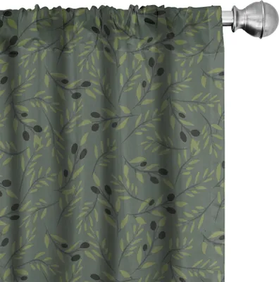 Produktbild von ABAKUHAUS Olive Vorhänge, Gardinen, Pastellton Vegetation Blätter und Zweige, 2 Stück 75 x 225 cm, Evergreen Weises Grün