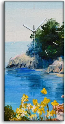 Produktbild von Wanduhr Uhr Wandbild Leinwand 30x60 Malerei Zweige Bäume Meer Himmel Kunst - weiße Hände