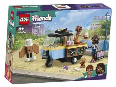 Productafbeelding van LEGO Friends Rollend Café, klein bakkerijspeelset voor kinderen, cadeau voor meisjes en jongens vanaf 6 jaar, educatief speelgoed met de figuren Aliya, Jules en de hond Aira, artikelnummer 42606