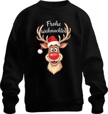 Produktbild von Frohe Weihnachten Rentier Rudolph Rotnase Nikolaus Mütze Lustig Uni Sweatshirt Pullover, Schwarz, XL