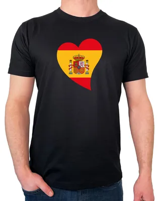 Produktbild von Huuraa Herren T-Shirt Spanien Flagge Herz XL Black Bio Baumwolle Fairtrade Herrenshirt Geschenkidee