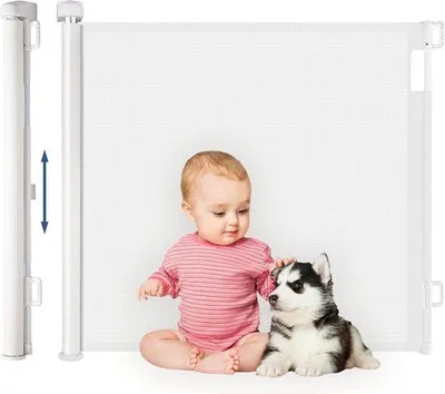 Productafbeelding van Veiligheidshek voor kinderen, draaibaar van 0-180 cm, brede doorgang voor baby's, bediening met één hand, doorgang voor baby's en huisdieren, veiligheidshek voor deuropeningen, hek voor trappen, deuren en gangen, wit