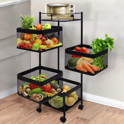 Produktbild von Drehbarer Obstwagen - multifunktional - 1 Stück - Metall - 29x29x76,5 cm