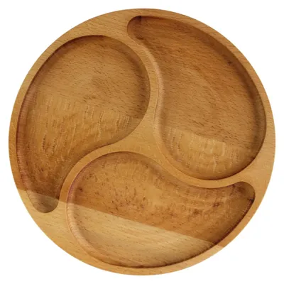 Produktbild von Ø28cm Servierplatte aus natürlichem Holz mit 3 geteilten Fächern, Servierteller von Vorspeisen, Käse und Snacks, Holzplatte Cheeseboard für Fleisch und Käse, Käseplatte, Cheese Board