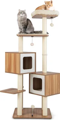 Produktbild von GOPLUS 163 cm Kratzbaum mit Mehreren Ebenen, Katzenbaum mit Kratzsäulen, gepolsterter Plattform, 2 Höhlen, 3 Bällen, Kletterbaum Katzenmöbel für Katzen, Beige