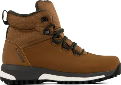 A single brown hiking boot shown from the side against a white background.