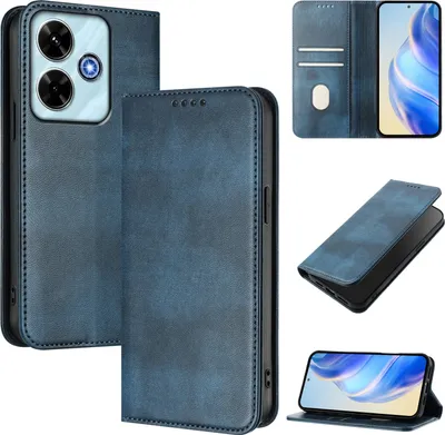 Image de Etui pour Xiaomi Redmi 13/Poco M6 4G/Poco M6 Plus, étui en cuir vintage avec protection RFID, fentes pour cartes, support Bleu