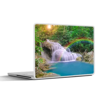 Produktbild von MuchoWow® Laptop Aufkleber Sticker Cover Regenbogen - Sonne - Wasserfall - Natur 36.5x27.5 cm - Laptop-Sticker
