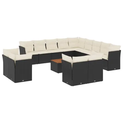 Produktbild von 14-tlg. Garten-Sofagarnitur mit Kissen Schwarz Poly Rattan