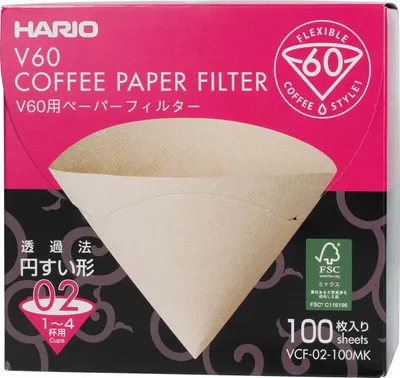 Produktbild von Hario Filterpapier V60 Gr. 02, 100 Stück / Misarashi Box (Japan) - VCF-02-100MK