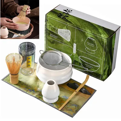 Produktbild von Matcha Teezeremonie Set 4-teilig,Japanisches Matcha Teeschalen Set mit Bambusbesen, Löffel und Zubehör, Keramik Schale,Hellrosa