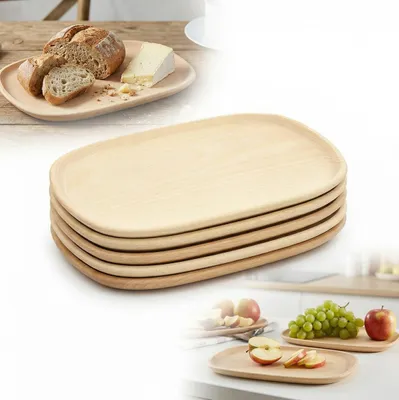 Produktbild von Holzservierplatten Buchenholzteller Snackteller 25x17cm Set 5 Stück